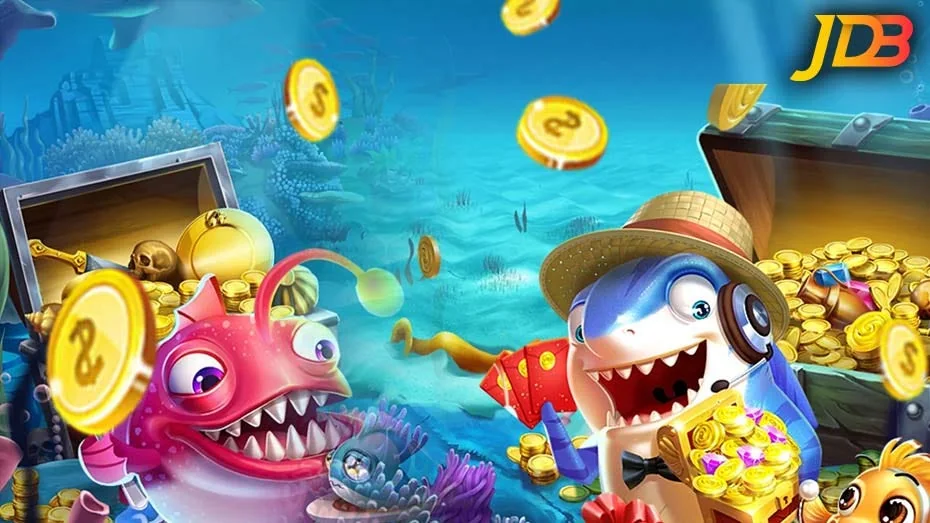Suasana permainan tembak ikan mobile dengan ilustrasi laut